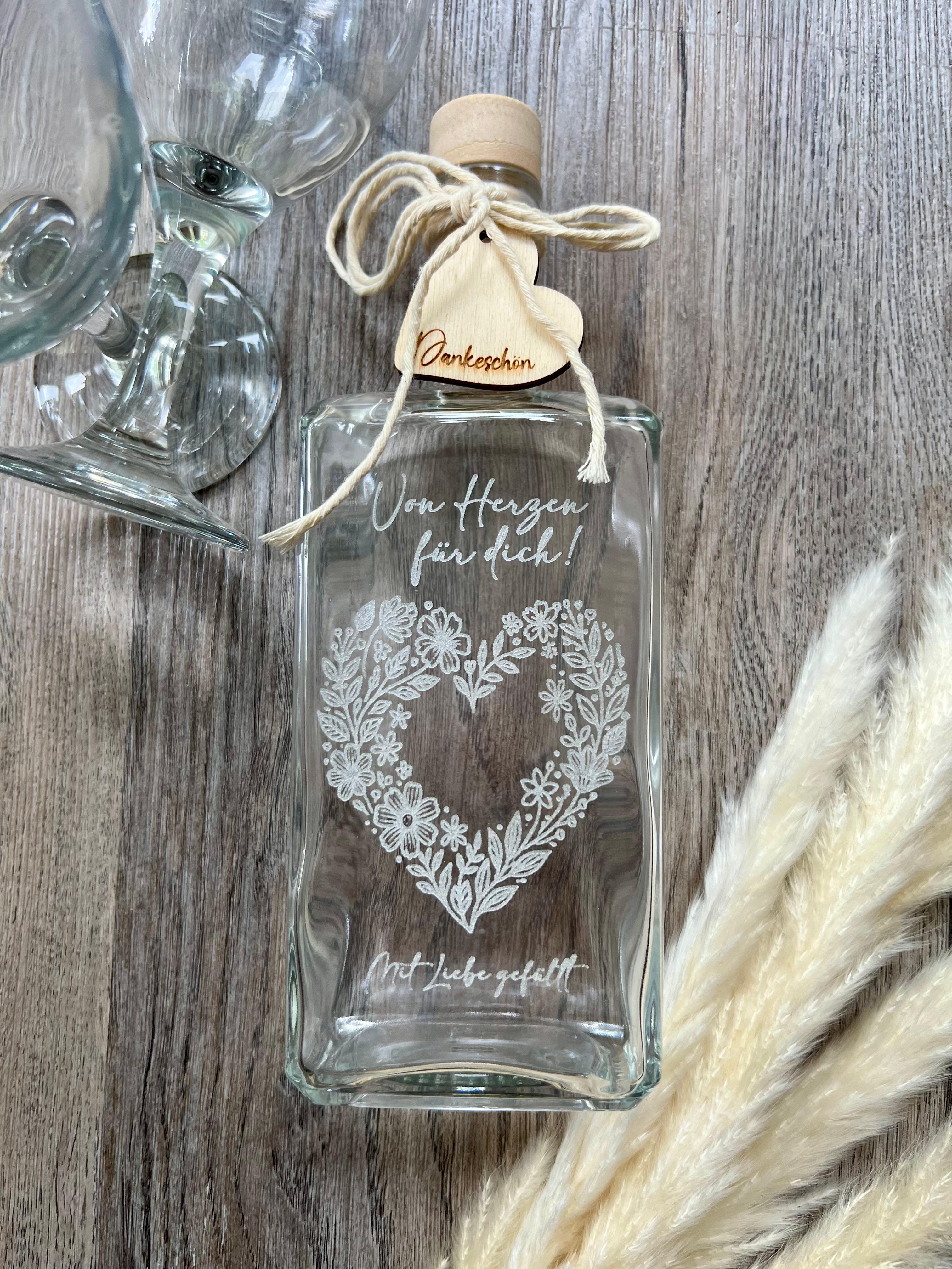 Glasflasche "Von Herzen für dich", mit Korken