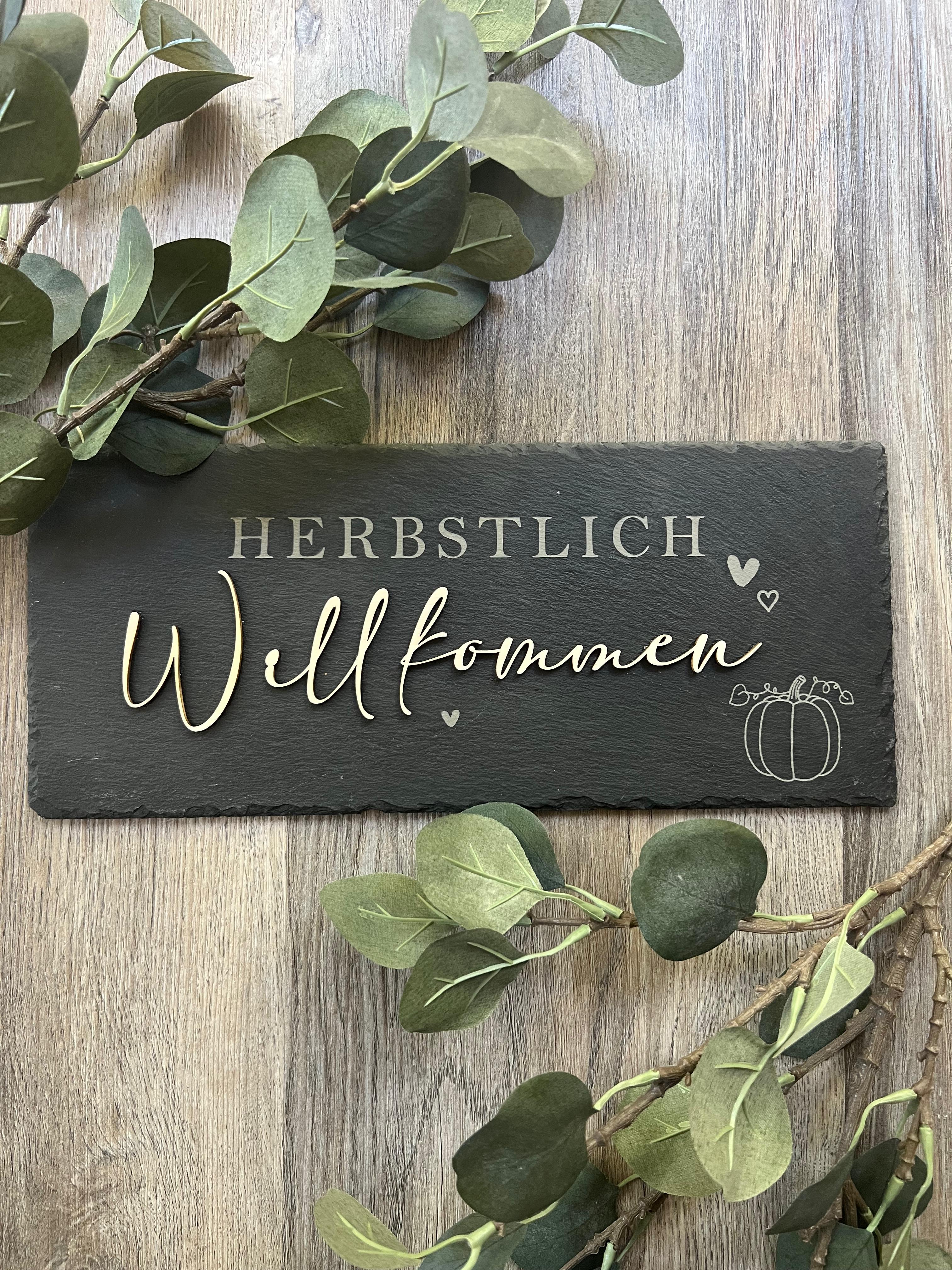 "Herbstlich Willkommen" Schieferplatte